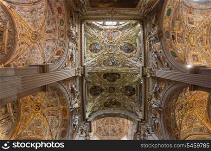 Ancient fresco inside the roman catholic cathedral dedicated to Saint Alexander of Bergamo, Italy&#xA;