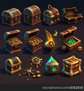 ancient game treasure chest ai generated. object ui, trunk wealth, box gold ancient game treasure chest illustration. ancient game treasure chest ai generated