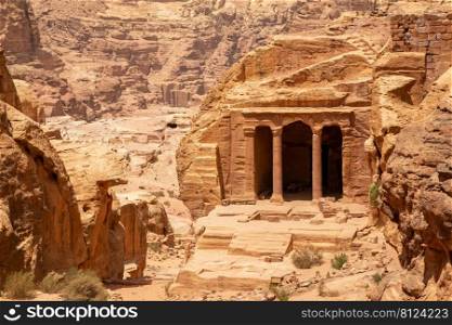 Ancient Garden temple carved in sandstone rock in the Wadi Farasa canyon, Petra, Jordan