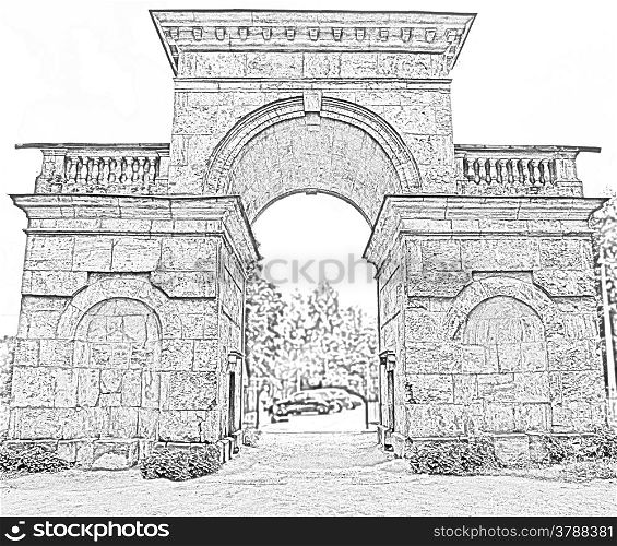 ancient gate in an arch entrance to the park
