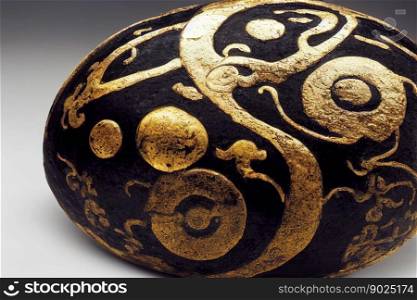 Ancient golden engraved egg with gradient background