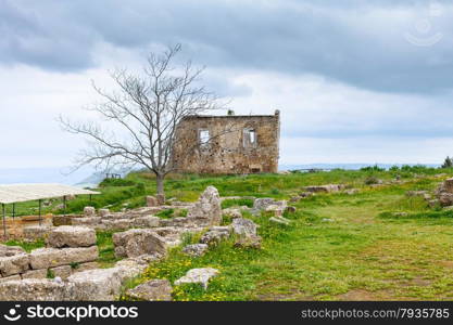 ancient greek ruins in Morgantina archaeological area, Sicily, Italy