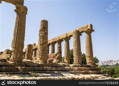 Ancient greek Temple of Juno Hera God, Agrigento, valley of temples, Sicily, Italy