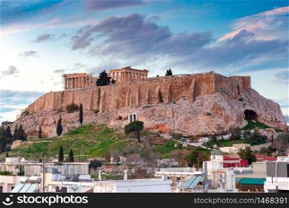 Ancient Greek temple Parthenon on the Acropolis hill in the early morning. Athens. Greece.. Athens. The Parthenon on the Acropolis.