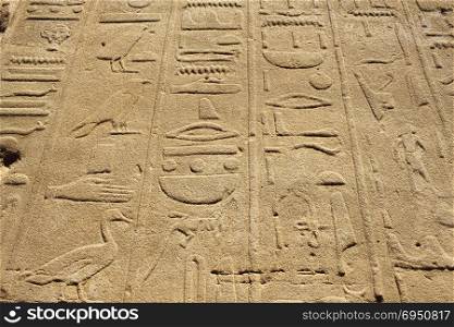 Ancient hieroglyphs in the Karnak Temple, Luxor, Egypt