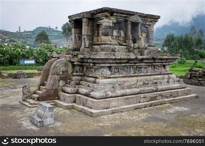 Ancient Hindu temple on the Dieng plateau, Indonesia