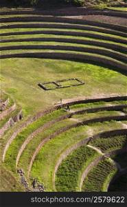 Ancient Inca terraces at Moray near Urubamba in Peru.