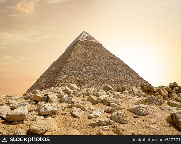Ancient Khafre pyramid in the desert of Giza, Egypt