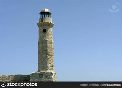 ancient lighthouse of rethymnon port, in the island of crete, greece