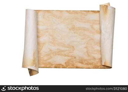 Ancient looking parchment made to look like an old scroll. Isolated on white with a clipping path.