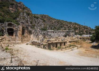 Ancient lycian Myra rock tomb. Ancient lycian Myra rock tomb ruins at Turkey Demre