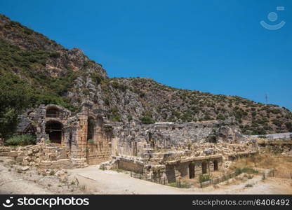 Ancient lycian Myra rock tomb. Ancient lycian Myra rock tomb ruins at Turkey Demre