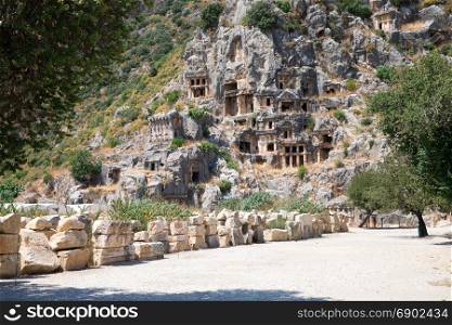 Ancient lycian tombs in Myra, Turkey