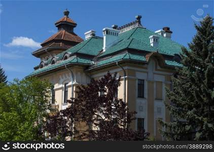 ancient mansion against the blue sky, a summer
