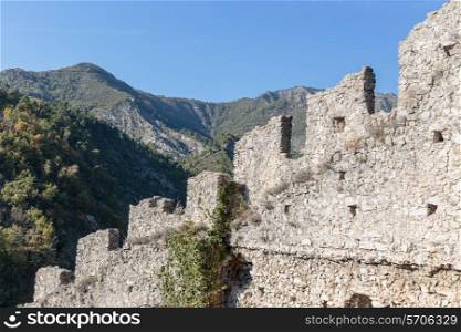 Ancient medieval fortress in village Luseram, Provence Alpes Cote d&rsquo;Azur, France.