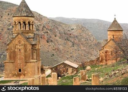 Ancient monastery Noravank in the mountains in Amaghu valley, Armenia. Was founded in 1205.