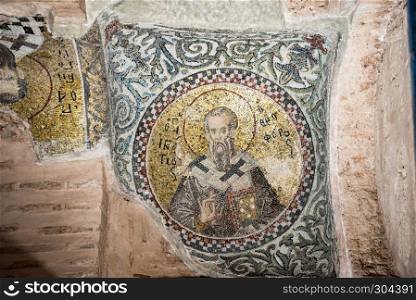 Ancient mosaics in Theotokos Pammakaristos Church at Fethiye Camii in Carsamba vicinity of Fatih county of Istanbul,Turkey.15 October,2017. Fethiye Camii, Pammakaristos Church, Byzantine church in Istanbul,Turkey.