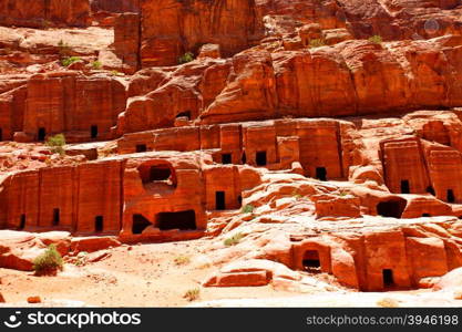 Ancient nabataean dwellings at Petra town, Jordan