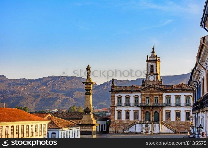 Ancient Ouro Preto central square with its historic buildings and monuments in 18th century Baroque and colonial architecture. Ancient Ouro Preto central square with its historic buildings and monuments