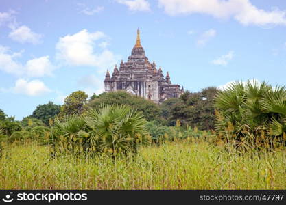 Ancient pagoda in the landscape from Bagan in Myanmar