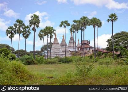 Ancient pagodas in the countryside from Bagan in Myanmar