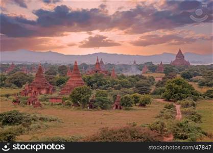 Ancient pagodas in the countryside from Bagan in Myanmar&#xA;&#xA;