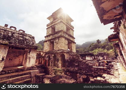 Ancient Palenque pyramid in Mexico