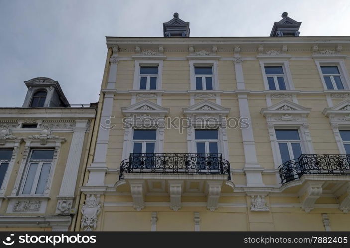 Ancient renovated building in Ruse - beauty town with varied style West-European architecture, Bulgaria, Europe