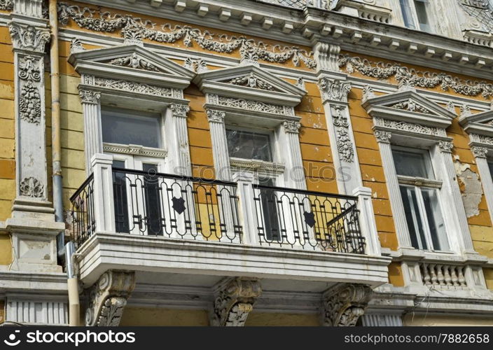 Ancient renovated building with rich decoration in Ruse - beauty town with varied style West-European architecture, Bulgaria, Europe