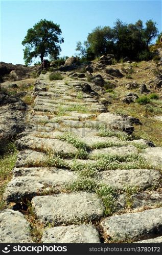 Ancient road on the slope in Caria, Turkey