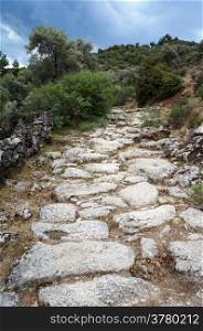 Ancient road on the slope of hill in Turkey