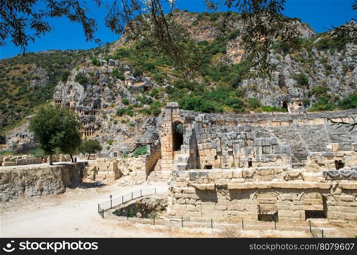 Ancient rock-cut tombs in Myra, Demre, Turkey