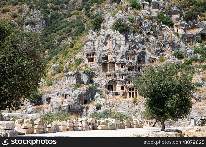Ancient rock-cut tombs in Myra, Demre, Turkey