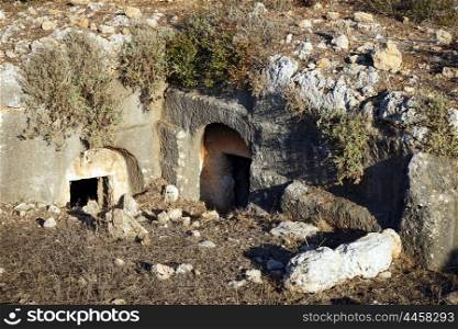 Ancient rock tombs on the mount Carmel in Israel