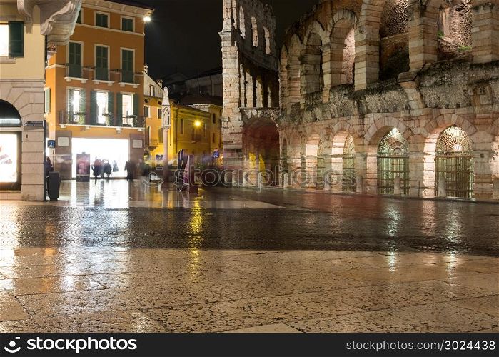Ancient Roman Amphitheater on Piazza Bra in Verona at night. Ancient Roman Amphitheater on Piazza Bra in Verona at night, Veneto, Italy