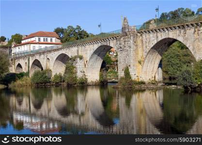 ancient roman bridge of Ponte da Barca in the north of Portugal