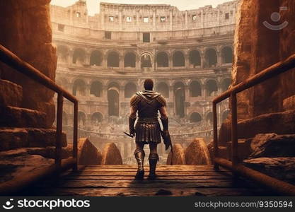  Ancient roman gladiator entering the colosseum before battle created by generative AI