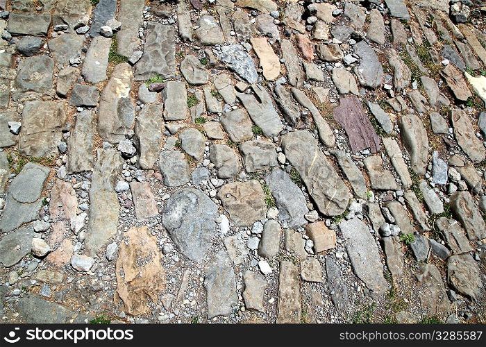 Ancient Roman pavement in pilgrims Way of Saint James Pyrenees Huesca Spain
