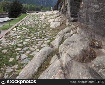Ancient roman road in Donnas. Ancient roman consular road called Via delle Gallie (meaning Gauls Road) in Donnas, Italy