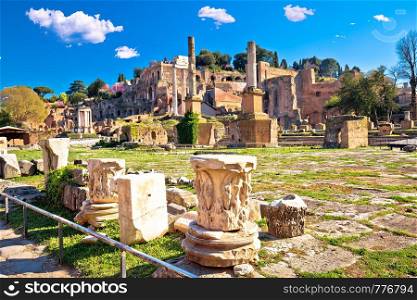 Ancient Rome Forum Romanum and Palatine hill scenic view, eternal city, Italy
