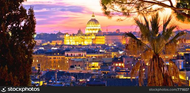 Ancient Rome rooftops and Vatican evening panoramic view, capital city of Italy
