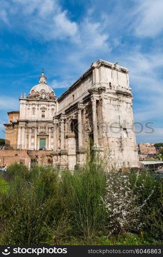 Ancient Rome ruines on bright summer day