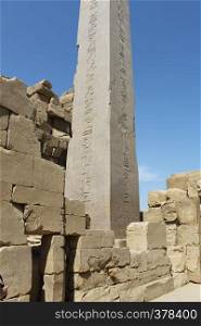 Ancient ruin and obelisk of Karnak Temple in Luxor, Egypt