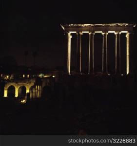 Ancient Ruins Illuminated At Night