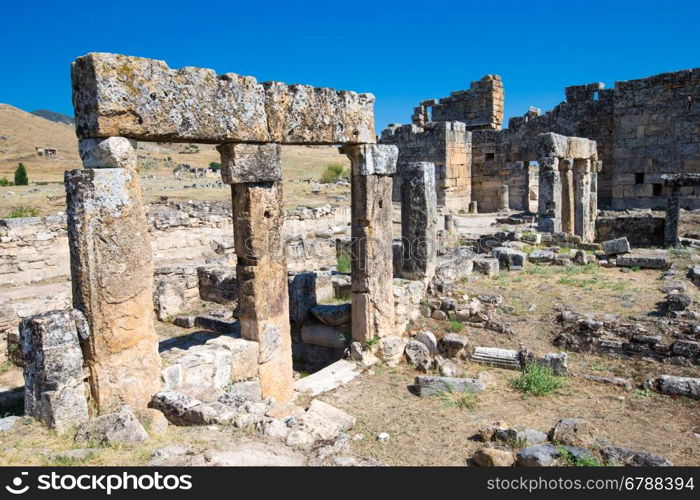 Ancient ruins in Hierapolis, Pamukkale, Turkey.