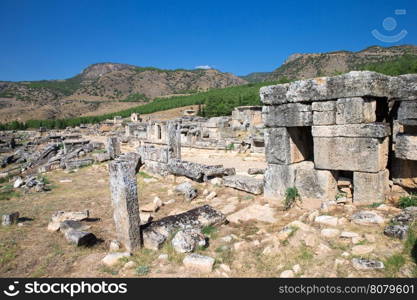 Ancient ruins in Hierapolis, Pamukkale, Turkey.