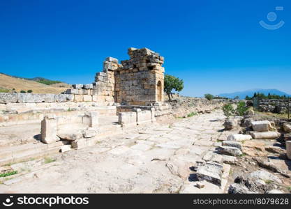 Ancient ruins in Hierapolis, Pamukkale, Turkey.