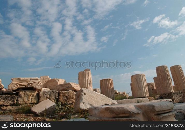 Ancient ruins of a historical building in Athens, Greece