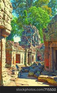 Ancient ruins of a temple in the Angkor, Cambodia