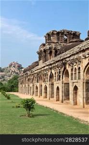 Ancient ruins of Elephant Stables, Royal Centre. Hampi, Karnataka, India